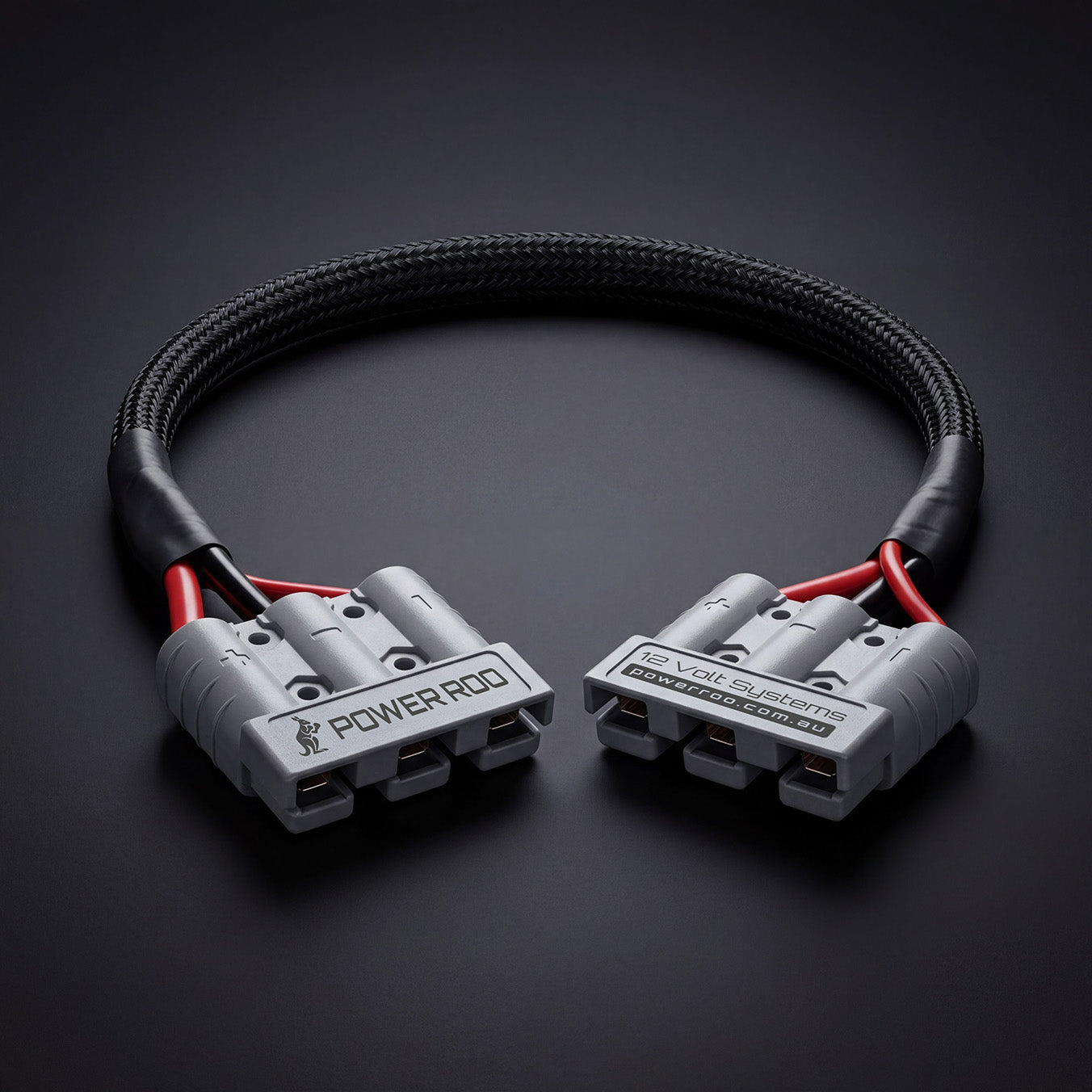 PowerRoo braided Anderson lead with grey 3-way connectors and red and black 6B&S cable