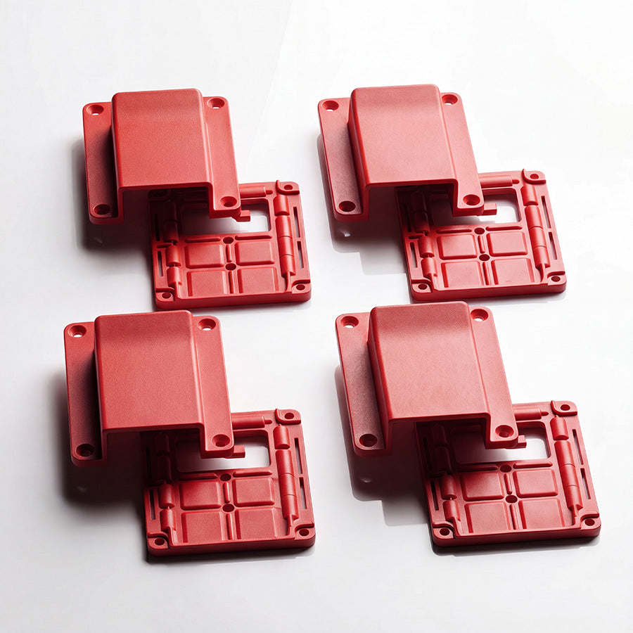 Four red nylon 50A Anderson plug mount covers and bases