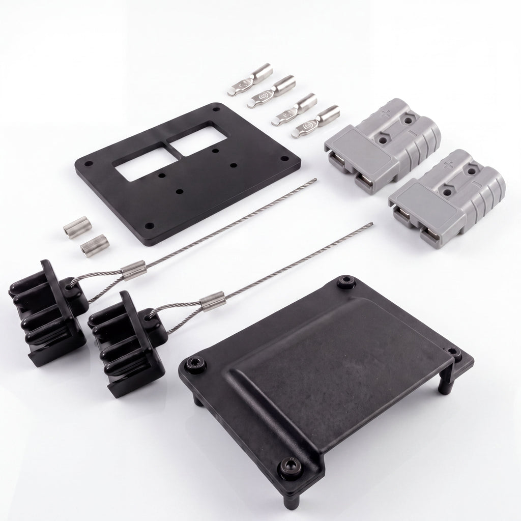 Black double Anderson connector nylon kit components laid out