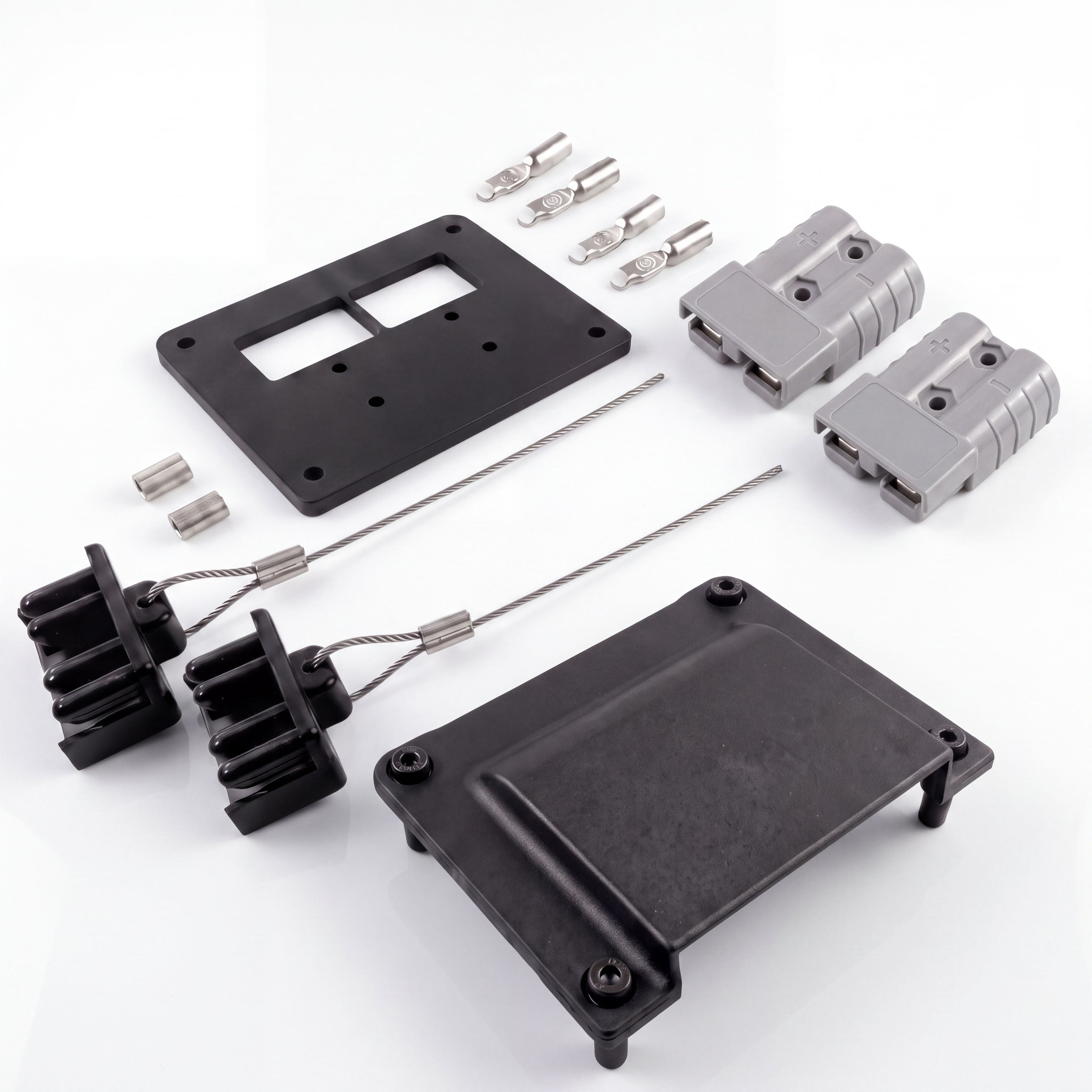 Black double Anderson connector nylon kit components laid out