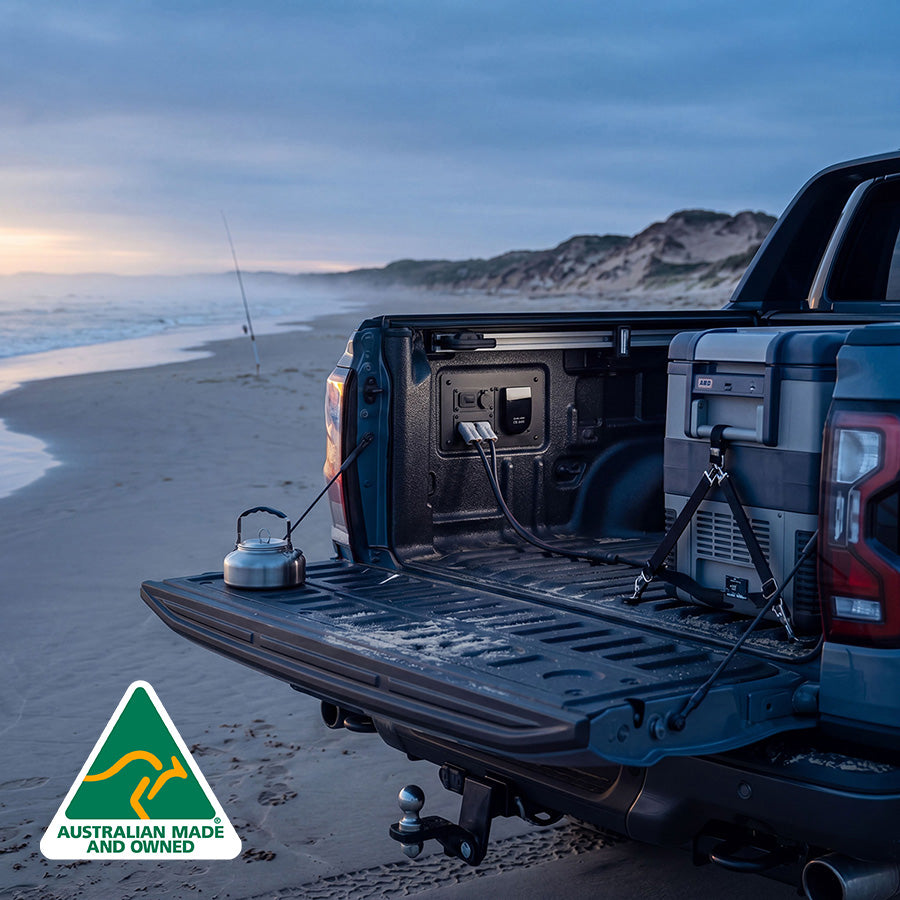 Ford Ranger with pre-wired 12V power panel installed in tub