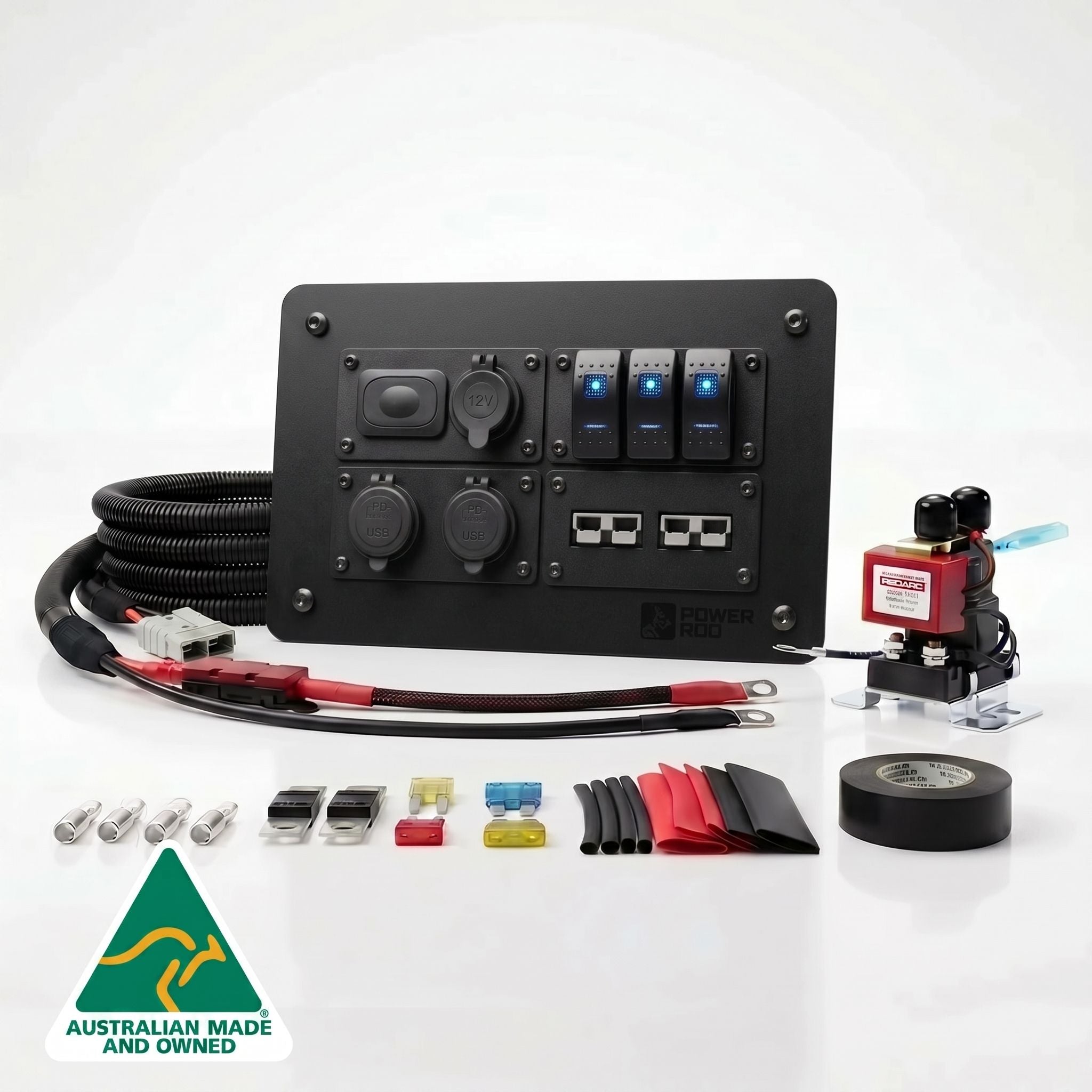 Ford Ranger roller shutter power panel with 7m harness, REDARC smart isolator and Anderson lead