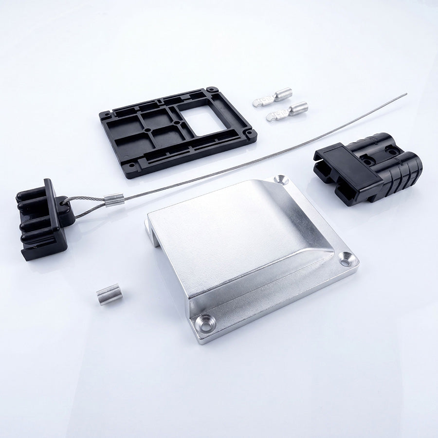 Silver billet aluminium 50A Anderson plug surface mount kit components