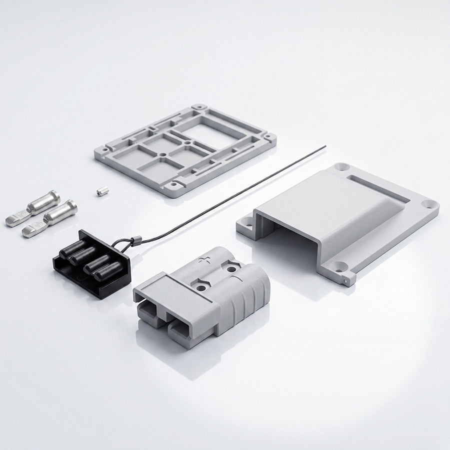 White nylon Anderson mount kit components and connector
