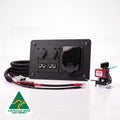 Ford Ranger pre-wired power panel kit with twin 12 volt outlets, dual anderson 50amp connectors, 230volt weatherproof mains inverter socket, 6B&S 50amp wiring harness and smart isolator